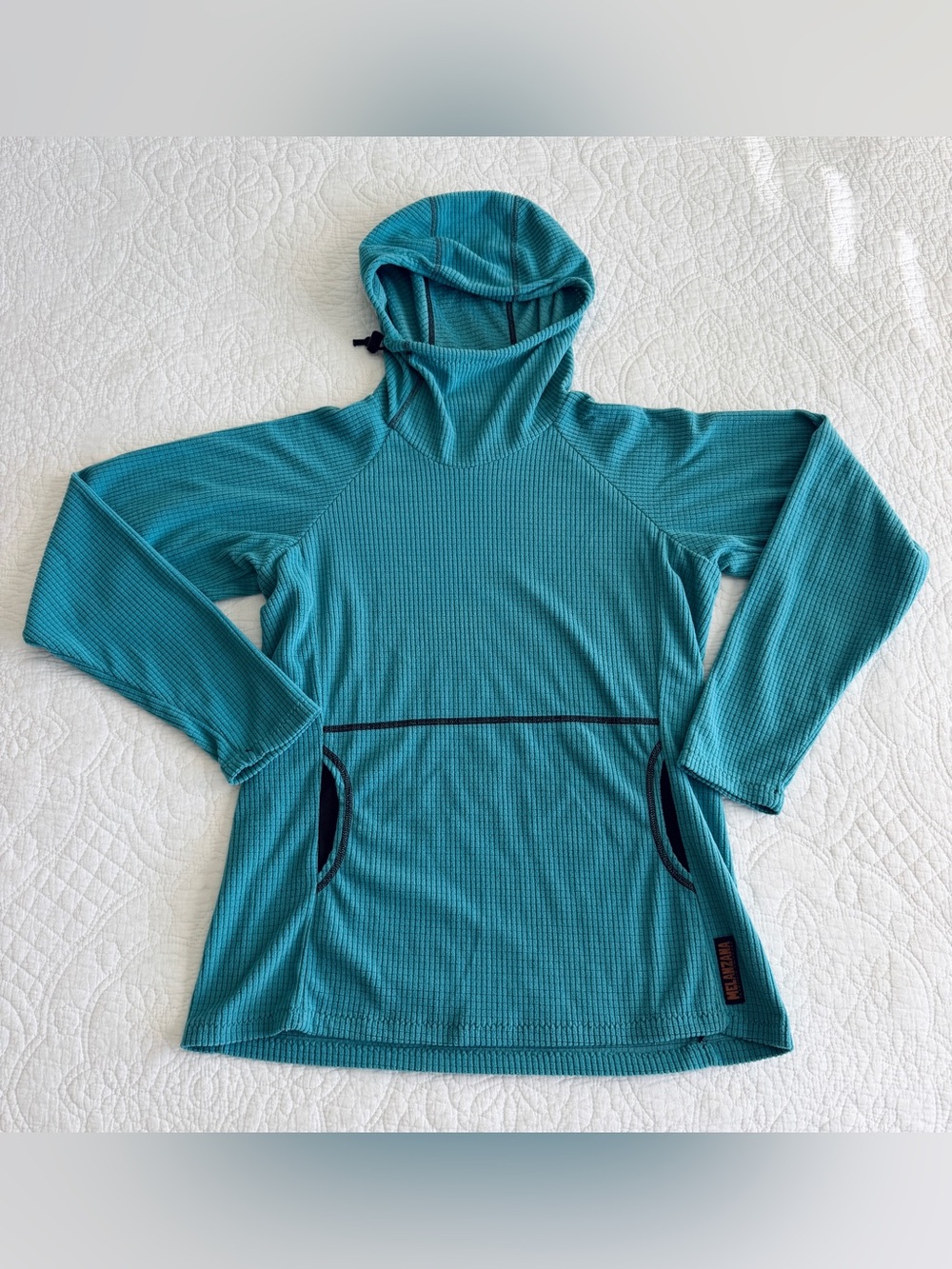 Melanzana Women’s Micro Grid Hoodie V2 Teal Blue Medium Leadville Long Sleeve